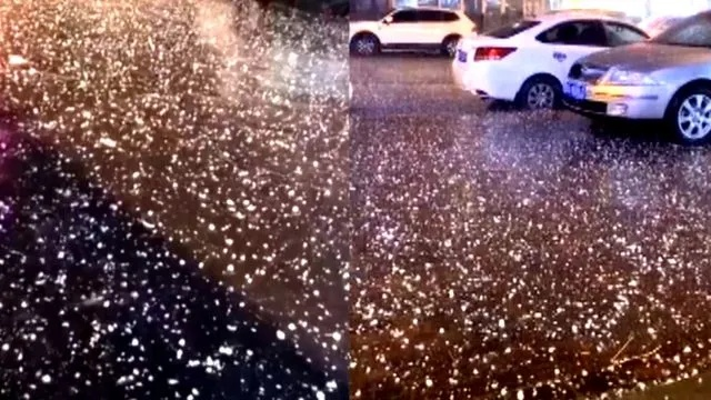 哈尔滨突发天气奇观，晴天降冰雹